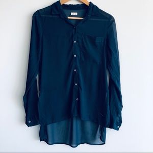 Long Sleeve Button Up Sheer Blouse